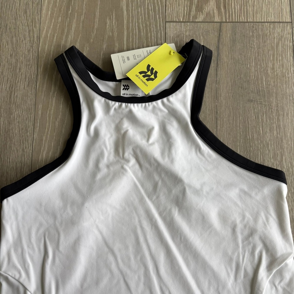 All in Motion Womens High Neck Tank Top White Black Trim Athletic Medium NEW - Picture 2 of 16